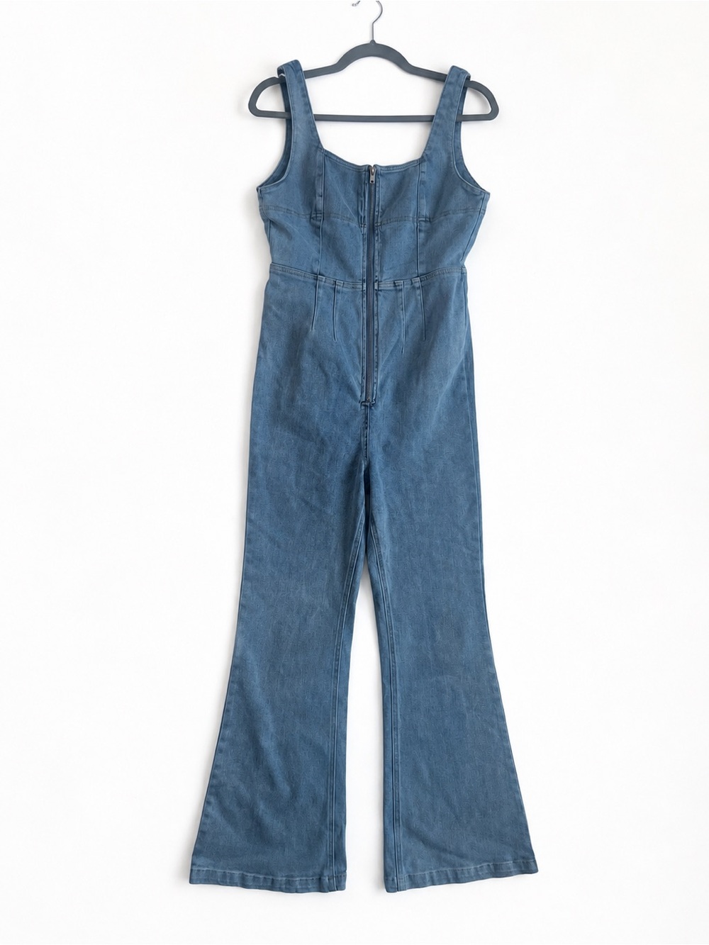 emory park Blue Denim Flare Jumpsuit